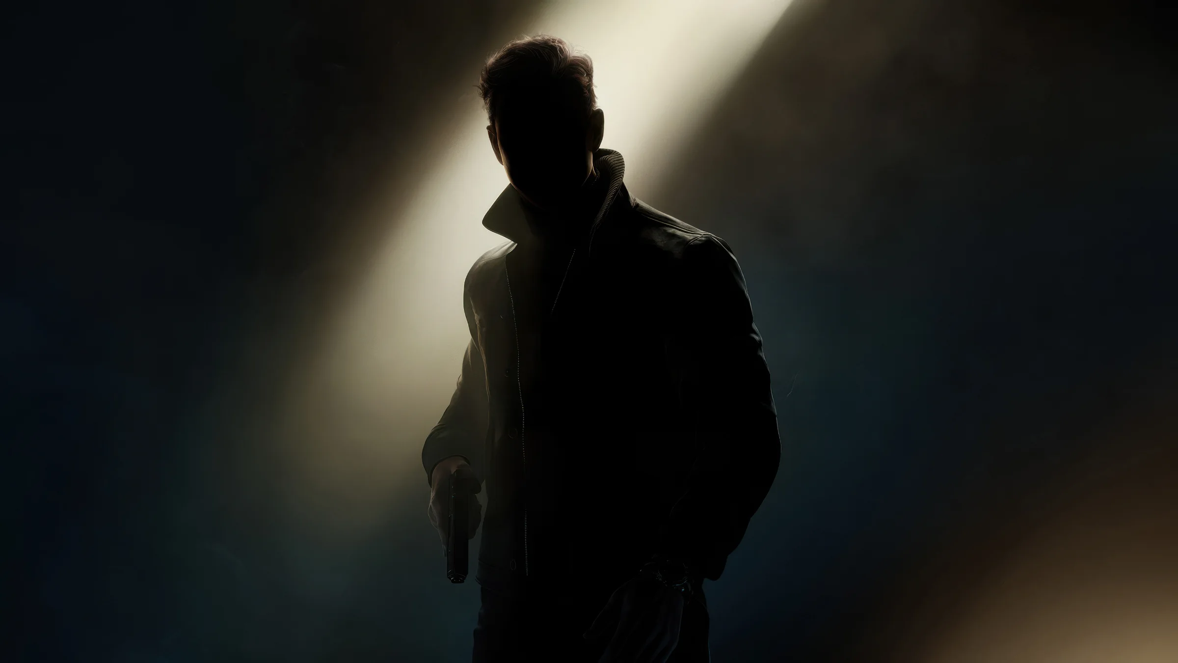 007 First Light key art: James Bond silhouette in a beam of light