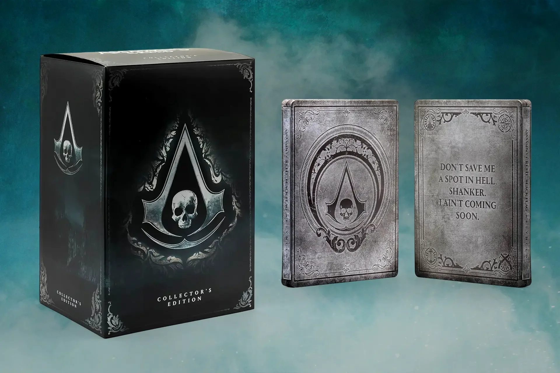 Collector's Edition box and steelbook with the Black Flag Assassin insignia