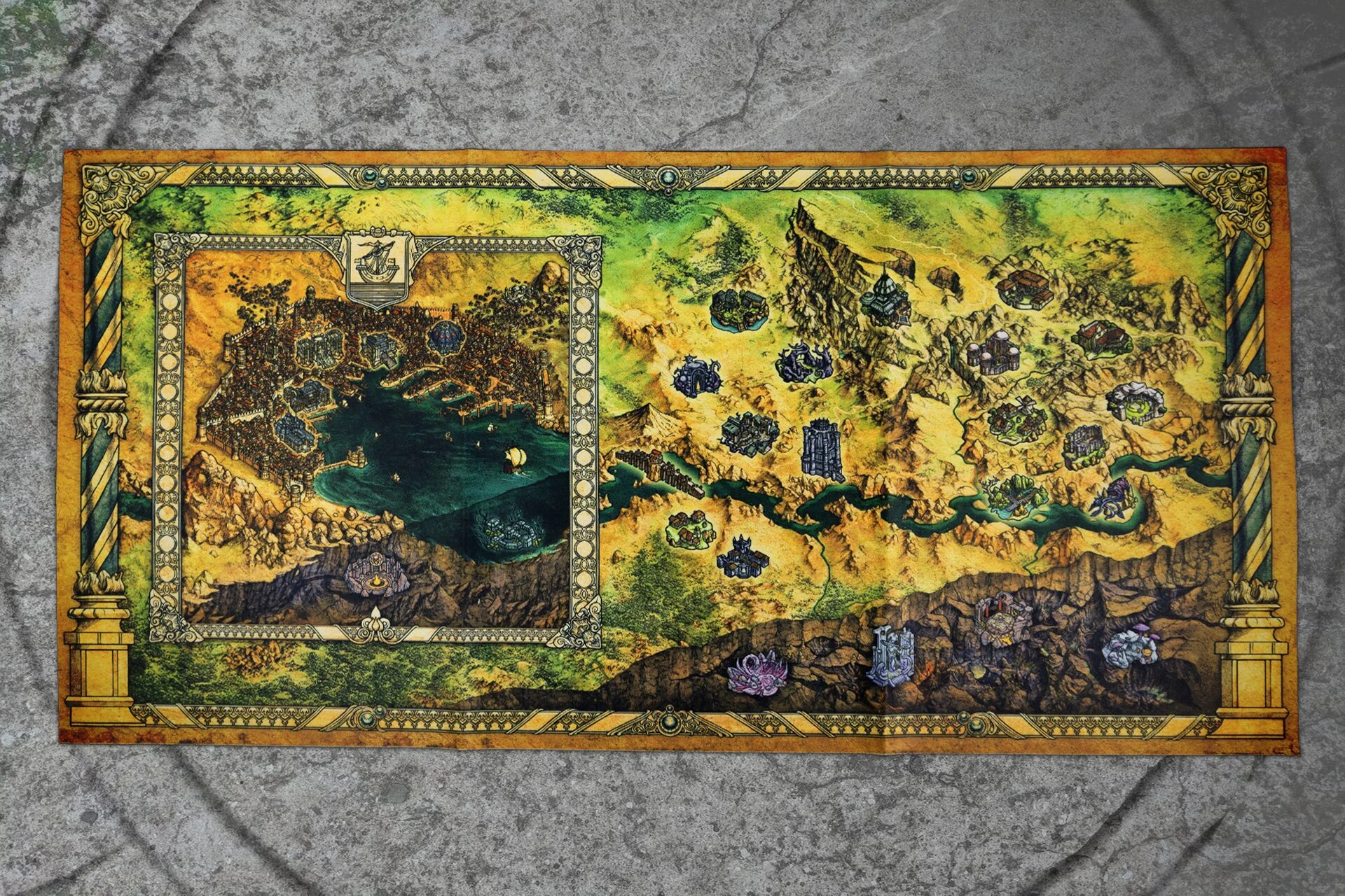 Fabric map of Faerûn from the Baldur’s Gate 3 Collector’s Edition