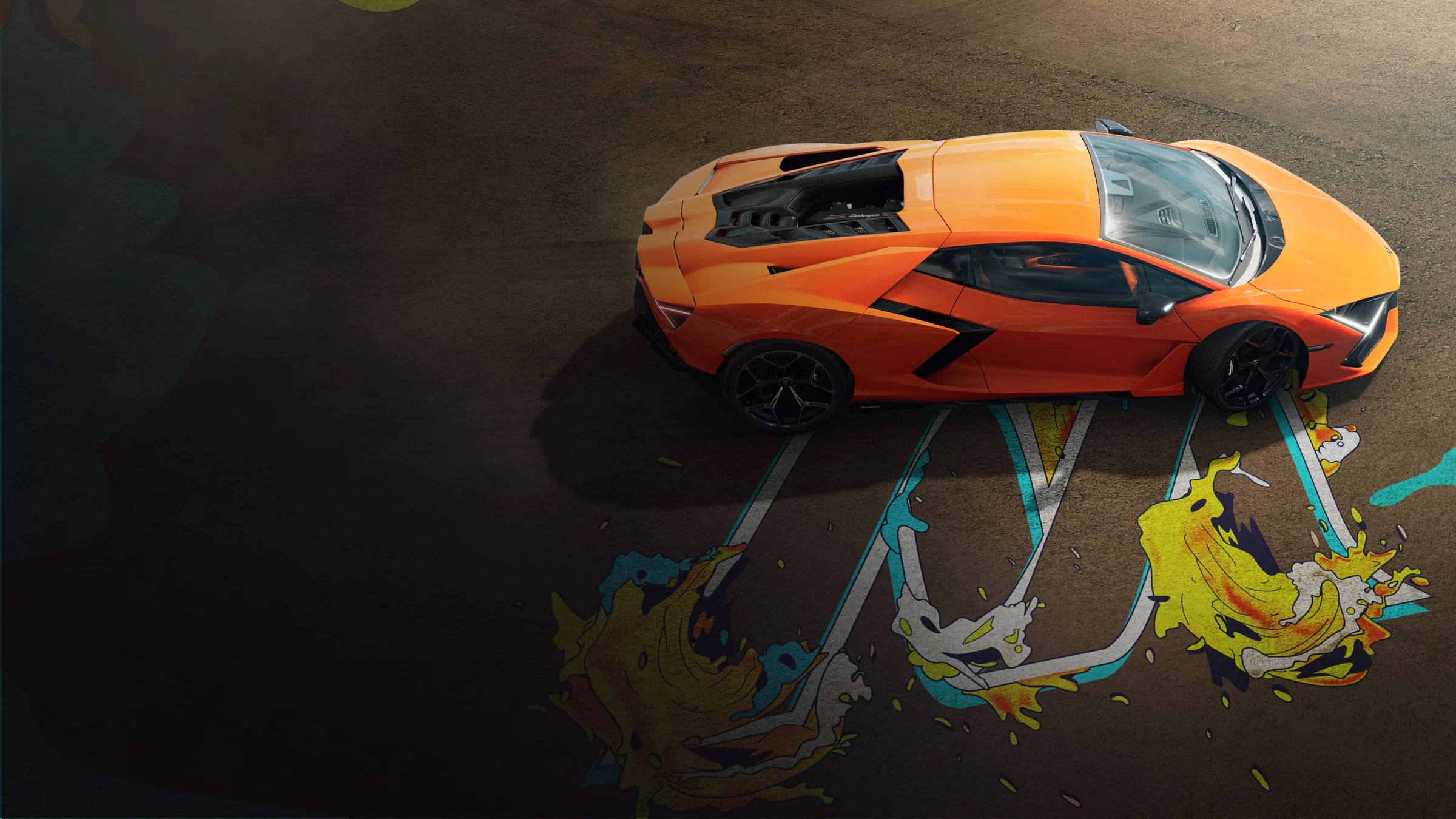 The Crew Motorfest key art: an orange supercar drifting over a graffiti-like ‘M’