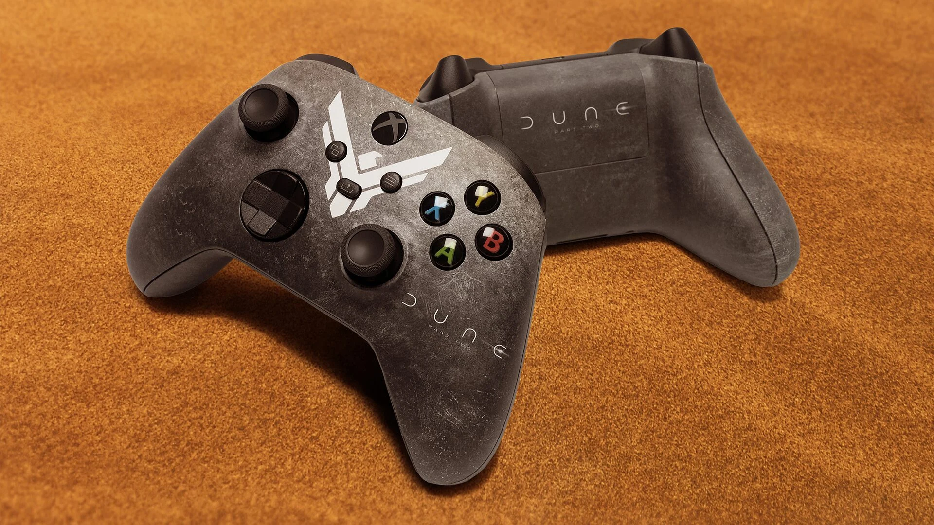 Dune: Part Two custom Xbox controller, front and back, with weathered finish and Atreides emblem