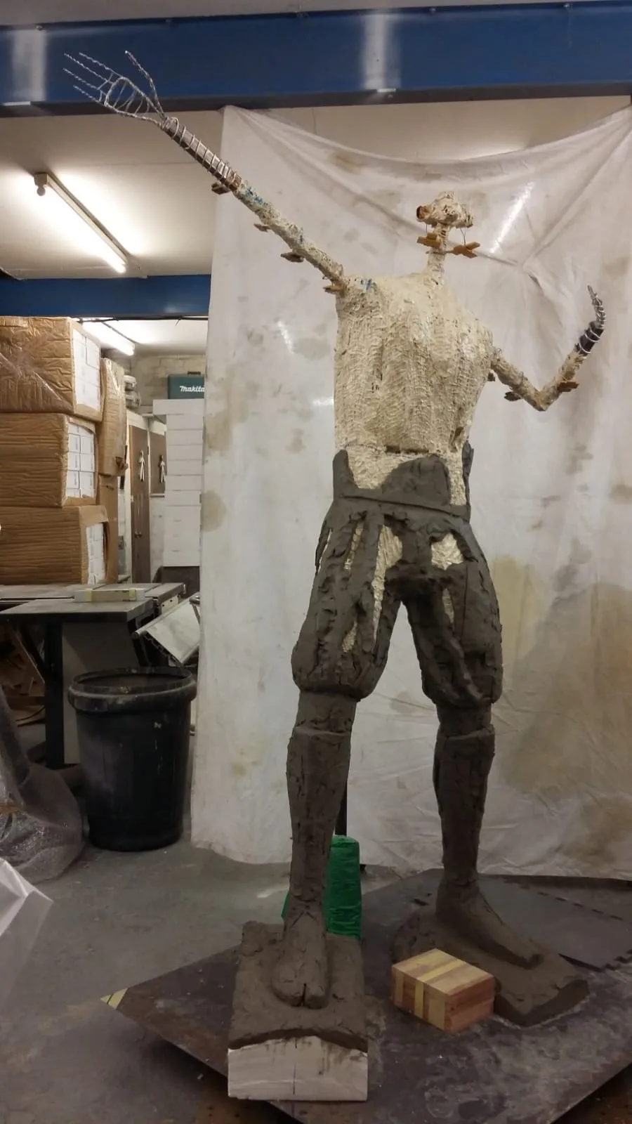 Armature built up in plaster and clay