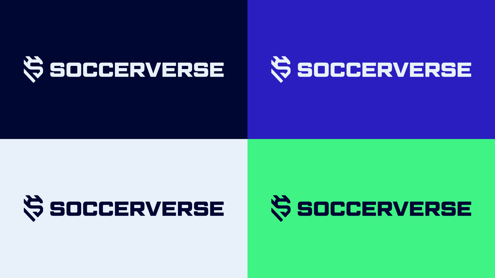 Horizontal Soccerverse logo in four brand colourways