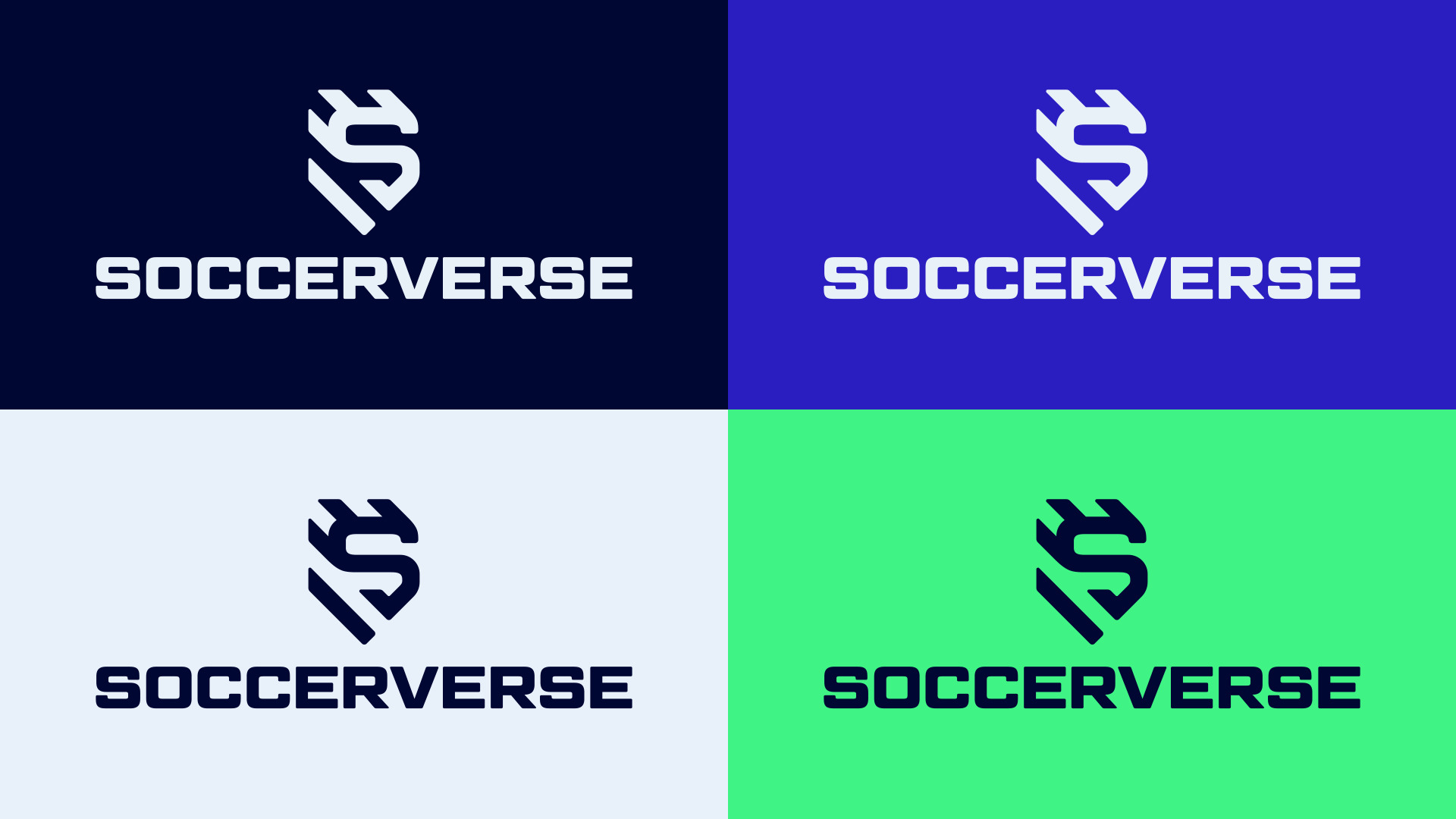 Stacked Soccerverse logo in four brand colourways
