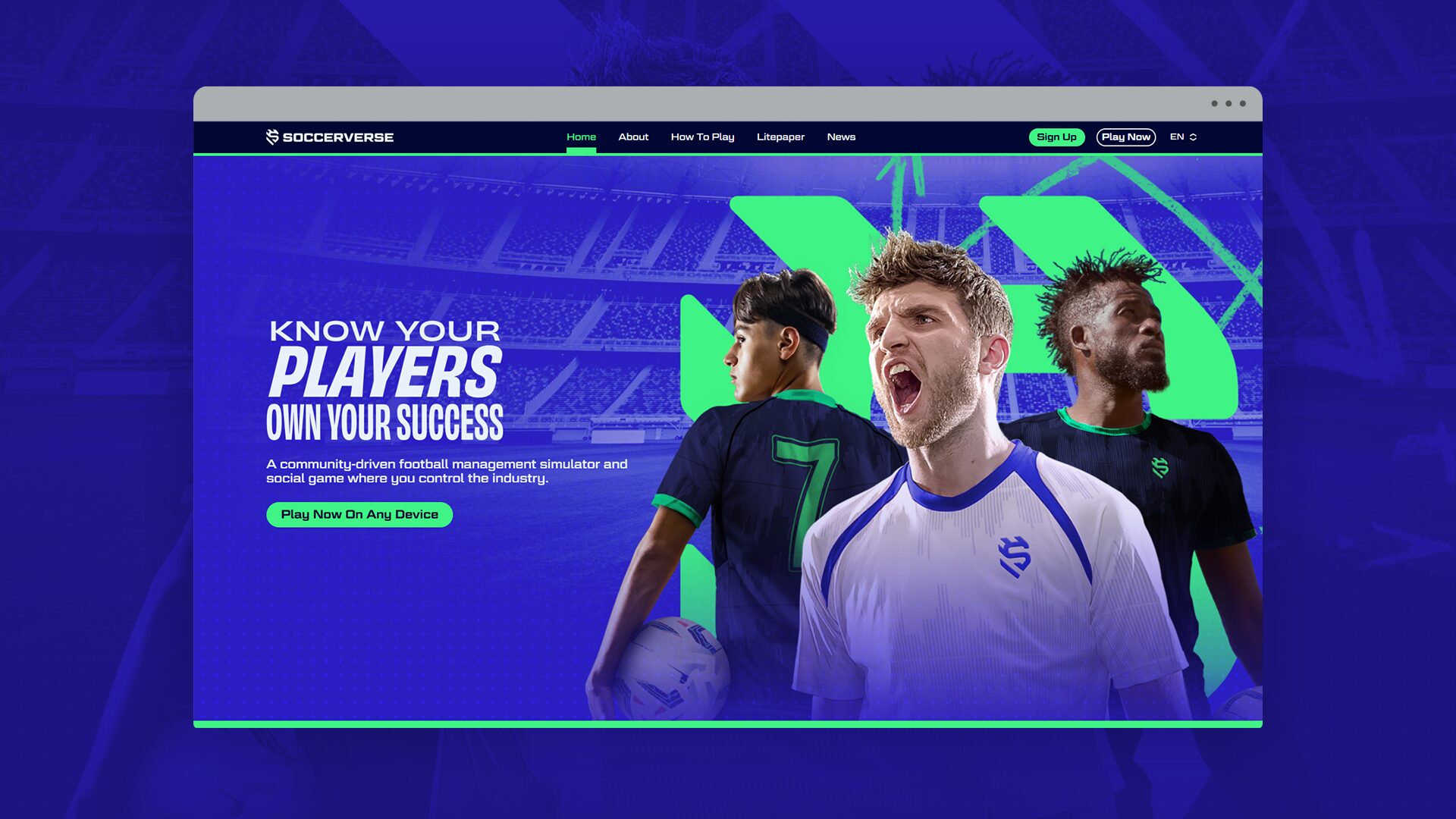 Soccerverse website homepage: Know your players, own your success