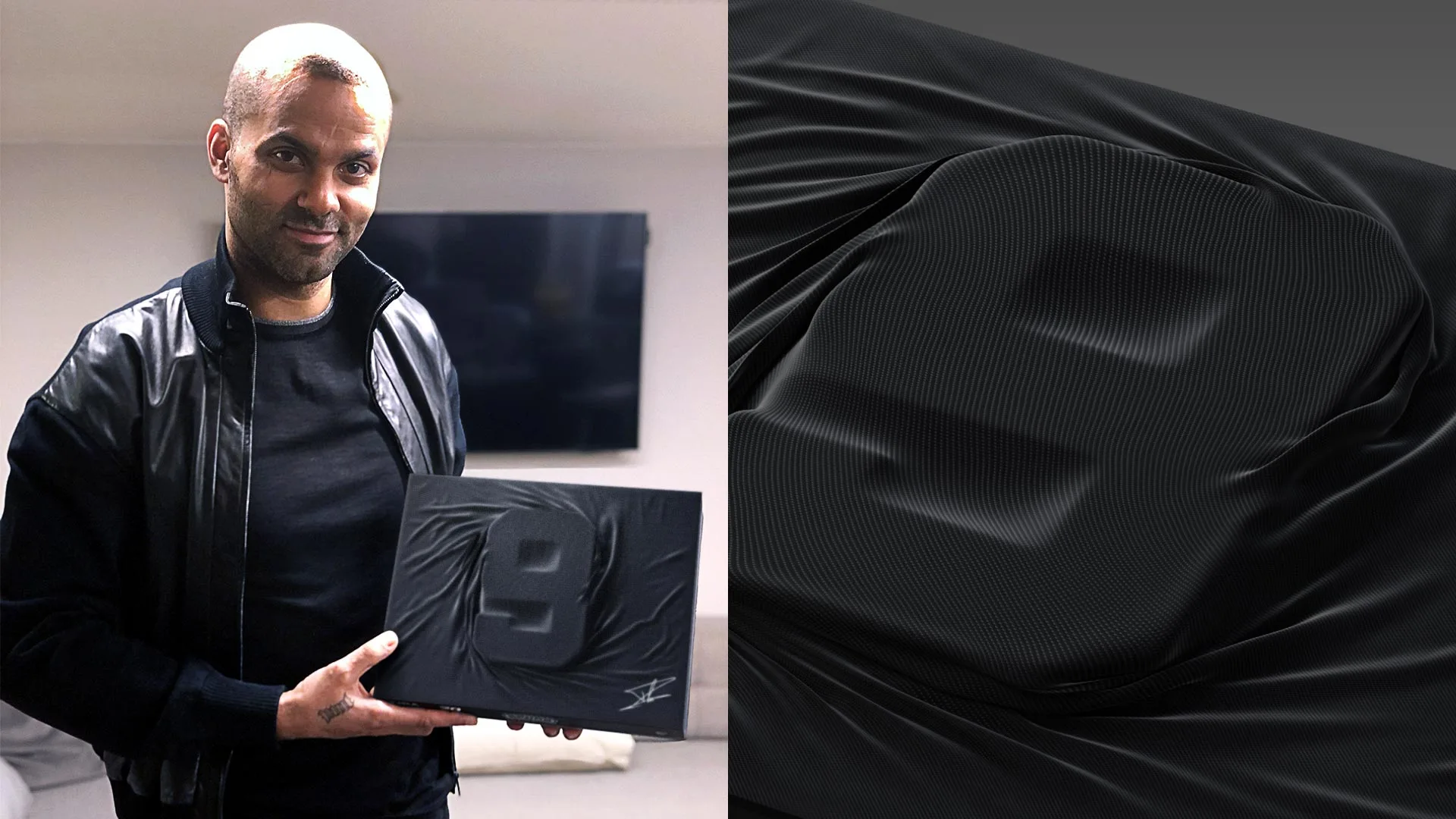 Tony Parker with the custom console and a close-up of the jersey-fabric 9